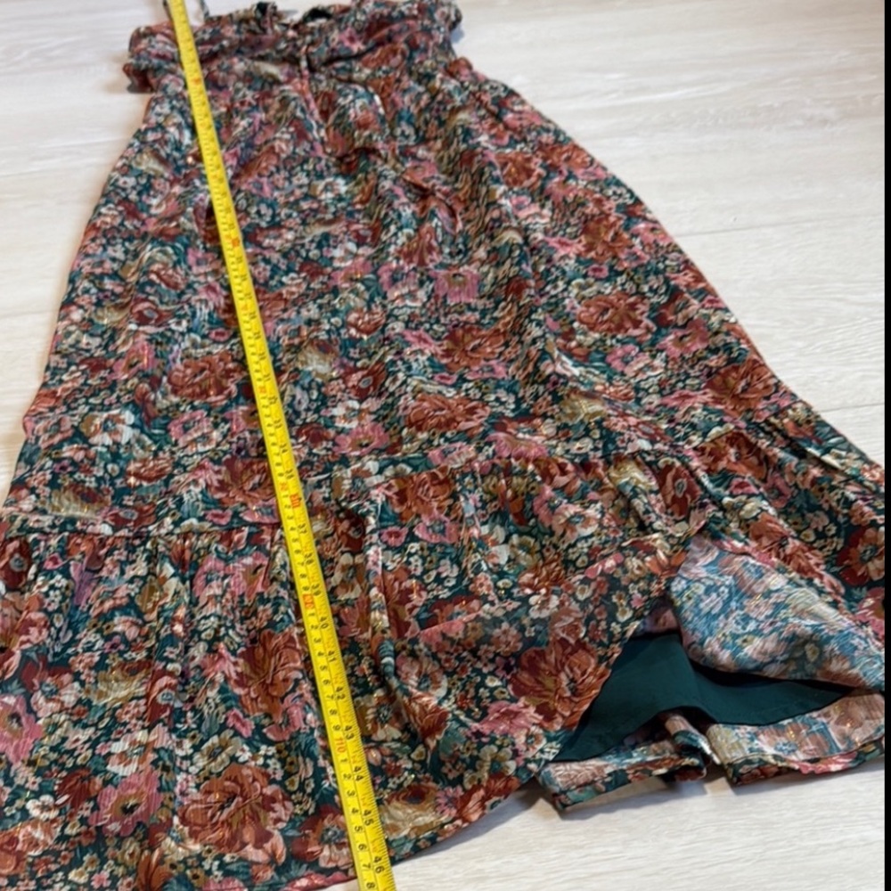 Sadie & Sage Floral Green Red Smocked Halter Midi Dress - Picture 7 of 12